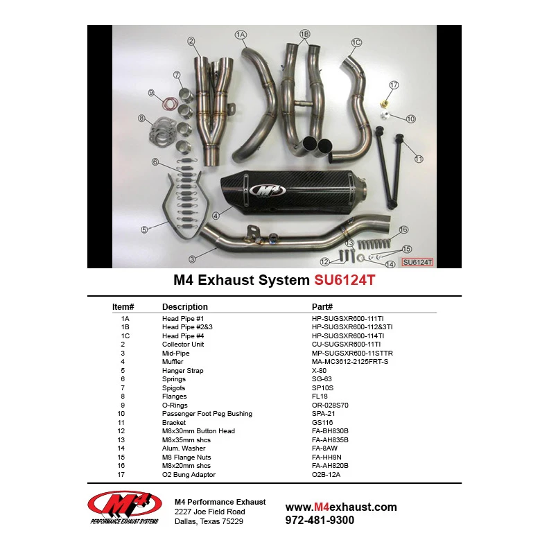 M4 SU6124T Standard/Race Full Exhaust With Titanium Tubing For Suzuki GSXR 600/750 (2011-) - Image 4